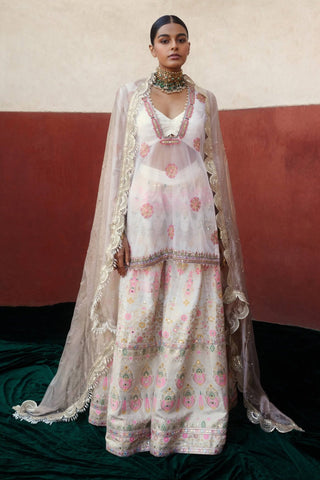 Ivory Chanderi Banarasi Sharara Set by Aditi Gupta available on Indiaspopup.com