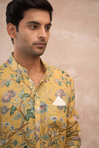 Arjan Dugal Mustard Big Flower Kurta And Pants available on indiaspopup