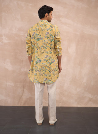 Arjan Dugal Mustard Big Flower Kurta And Pants available on indiaspopup