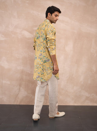Arjan Dugal Mustard Big Flower Kurta And Pants available on indiaspopup