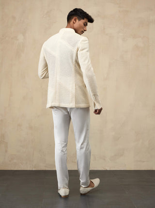Arjan Dugal Off-White Star Criss-Cross Bandhgala Set available on indiaspopup
