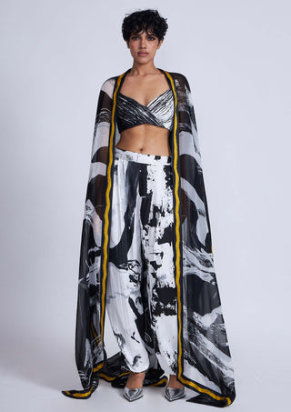Advait-Black White Printed Tazaki Cape-INDIASPOPUP.COM