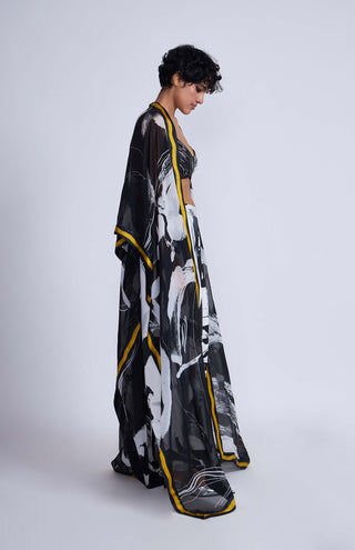 Advait-Black White Printed Tazaki Cape-INDIASPOPUP.COM