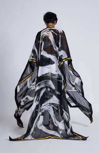 Advait-Black White Printed Tazaki Cape-INDIASPOPUP.COM