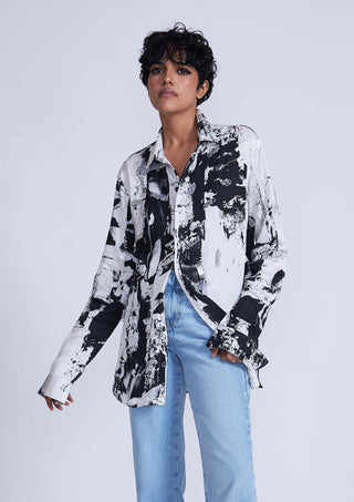 Advait-Black White Kafka Embroidered Shirt-INDIASPOPUP.COM