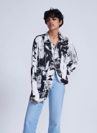 Advait-Black White Kafka Embroidered Shirt-INDIASPOPUP.COM