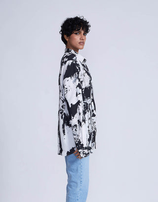 Advait-Black White Kafka Embroidered Shirt-INDIASPOPUP.COM