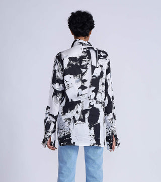 Advait-Black White Kafka Embroidered Shirt-INDIASPOPUP.COM
