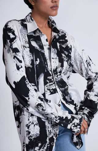 Advait-Black White Kafka Embroidered Shirt-INDIASPOPUP.COM