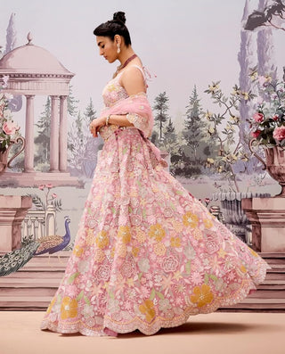 Old Rose Pink Embroidered Lehenga Set by Aneesh Agarwaal available on Indiaspopup.com