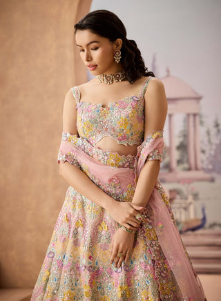 Ivory Handcrafted Floral Lehenga Set by Aneesh Agarwaal available on Indiaspopup.com