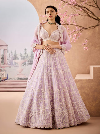 Lavender Heritage Pattern Lehenga Set by Aneesh Agarwaal available on Indiaspopup.com