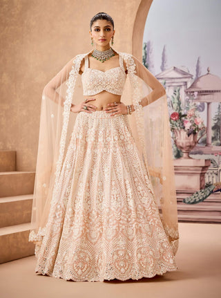 Nude Silver Embroidery Lehenga Set by Aneesh Agarwaal available on Indiaspopup.com