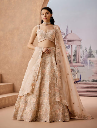 Romantic Peach Hued Lehenga Set by Aneesh Agarwaal available on Indiaspopup.com