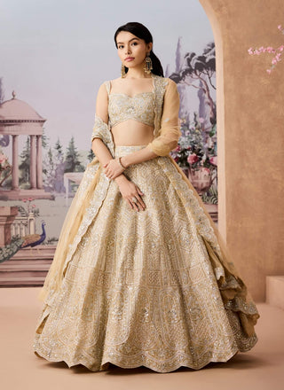 Champagne Gold Lehenga Set by Aneesh Agarwaal available on Indiaspopup.com