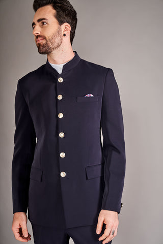 Arjun Kilachand-Navy Blue Bandgala And Trouser-INDIASPOPUP.COM