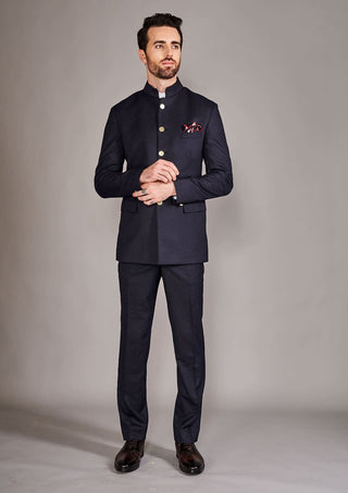 Arjun Kilachand-Navy Blue Pinstripe Bandgala And Trouser-INDIASPOPUP.COM