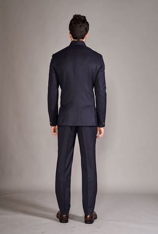 Arjun Kilachand-Navy Blue Pinstripe Bandgala And Trouser-INDIASPOPUP.COM
