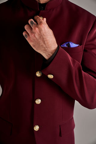 Arjun Kilachand-Maroon Crepe Bandgala And Trouser-INDIASPOPUP.COM