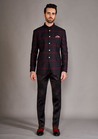 Arjun Kilachand-Maroon Black Bandgala And Trouser-INDIASPOPUP.COM