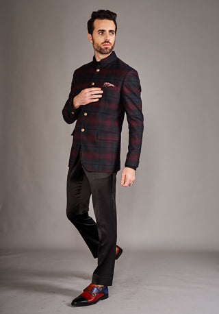 Arjun Kilachand-Maroon Black Bandgala And Trouser-INDIASPOPUP.COM