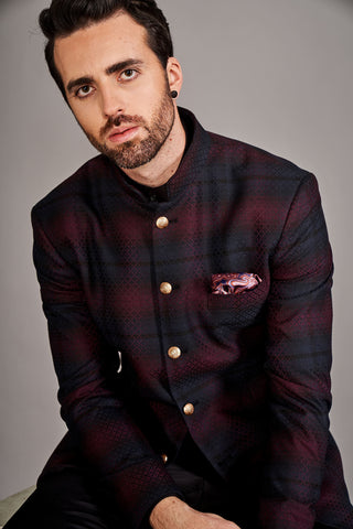 Arjun Kilachand-Maroon Black Bandgala And Trouser-INDIASPOPUP.COM