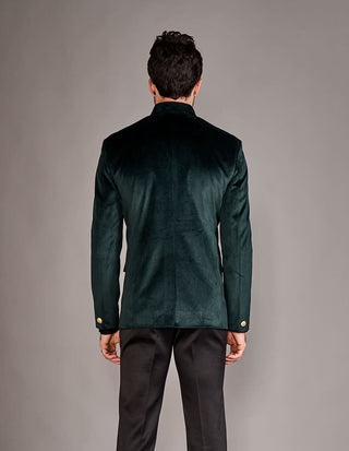 Arjun Kilachand-Forest Green Velvet Bandgala Jacket-INDIASPOPUP.COM