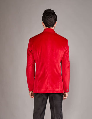 Arjun Kilachand-Red Velvet Bandgala Jacket-INDIASPOPUP.COM
