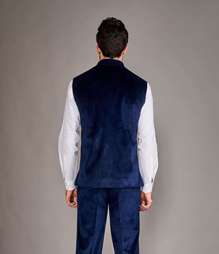 Arjun Kilachand-Navy Blue Velvet Bundi And Shirt-INDIASPOPUP.COM