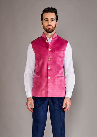 Arjun Kilachand-Baby Pink Velvet Bundi And Shirt-INDIASPOPUP.COM