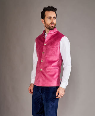 Arjun Kilachand-Baby Pink Velvet Bundi And Shirt-INDIASPOPUP.COM