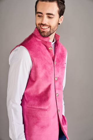 Arjun Kilachand-Baby Pink Velvet Bundi And Shirt-INDIASPOPUP.COM