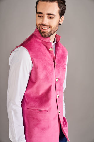 Arjun Kilachand-Baby Pink Velvet Bundi And Shirt-INDIASPOPUP.COM