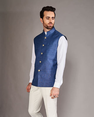 Arjun Kilachand-Teal Blue Bundi And Shirt-INDIASPOPUP.COM