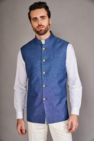 Arjun Kilachand-Teal Blue Bundi And Shirt-INDIASPOPUP.COM