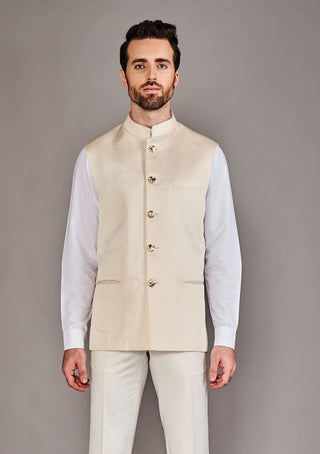 Arjun Kilachand-Beige Classic Bundi And Shirt-INDIASPOPUP.COM