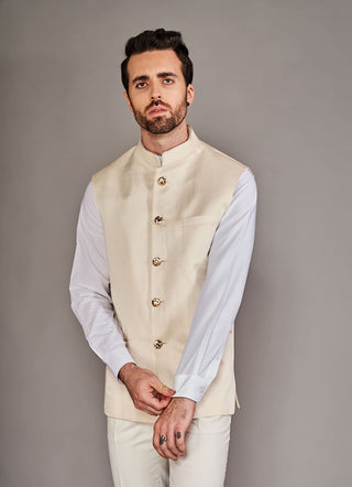 Arjun Kilachand-Beige Classic Bundi And Shirt-INDIASPOPUP.COM