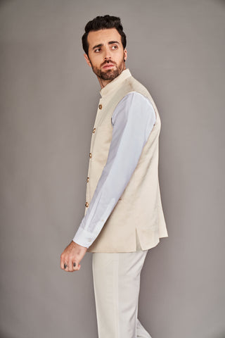 Arjun Kilachand-Beige Classic Bundi And Shirt-INDIASPOPUP.COM