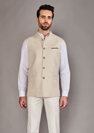 Arjun Kilachand-Light Beige Classic Bundi And Shirt-INDIASPOPUP.COM