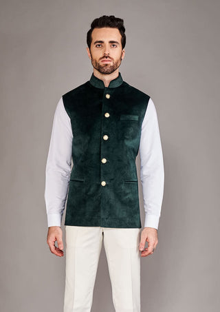 Arjun Kilachand-Forest Green Bundi And Shirt-INDIASPOPUP.COM