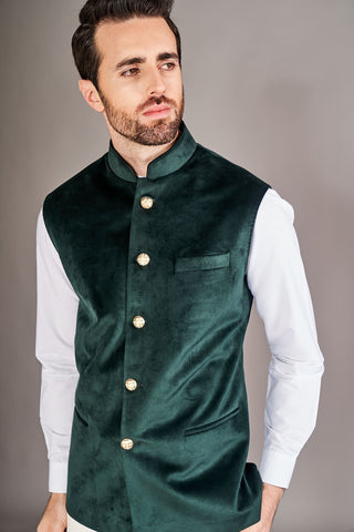 Arjun Kilachand-Forest Green Bundi And Shirt-INDIASPOPUP.COM