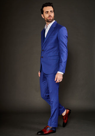 Arjun Kilachand-Blue Checks Notch Lapel Suit And Trousers-INDIASPOPUP.COM