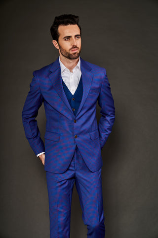 Arjun Kilachand-Blue Checks Notch Lapel Suit And Trousers-INDIASPOPUP.COM