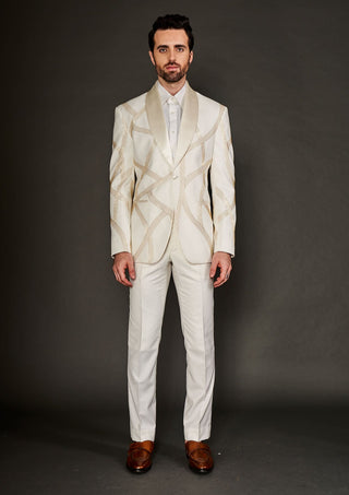 Arjun Kilachand-Ivory Gold Embroidered Tuxedo And Trousers-INDIASPOPUP.COM