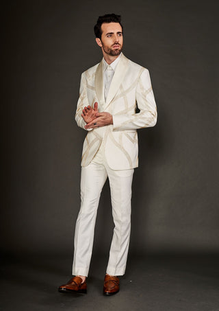 Arjun Kilachand-Ivory Gold Embroidered Tuxedo And Trousers-INDIASPOPUP.COM