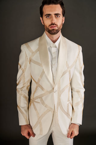 Arjun Kilachand-Ivory Gold Embroidered Tuxedo And Trousers-INDIASPOPUP.COM
