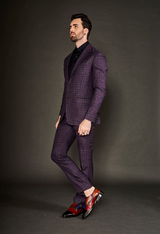 Arjun Kilachand-Maroon Checks Notch Lapel Suit And Trousers-INDIASPOPUP.COM