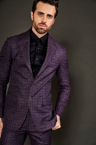 Arjun Kilachand-Maroon Checks Notch Lapel Suit And Trousers-INDIASPOPUP.COM