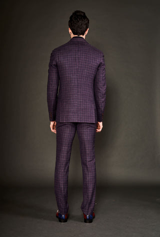 Arjun Kilachand-Maroon Checks Notch Lapel Suit And Trousers-INDIASPOPUP.COM