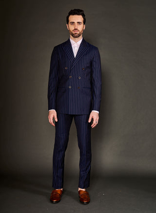 Arjun Kilachand-Navy Blue Double Breasted Suit And Trouser-INDIASPOPUP.COM